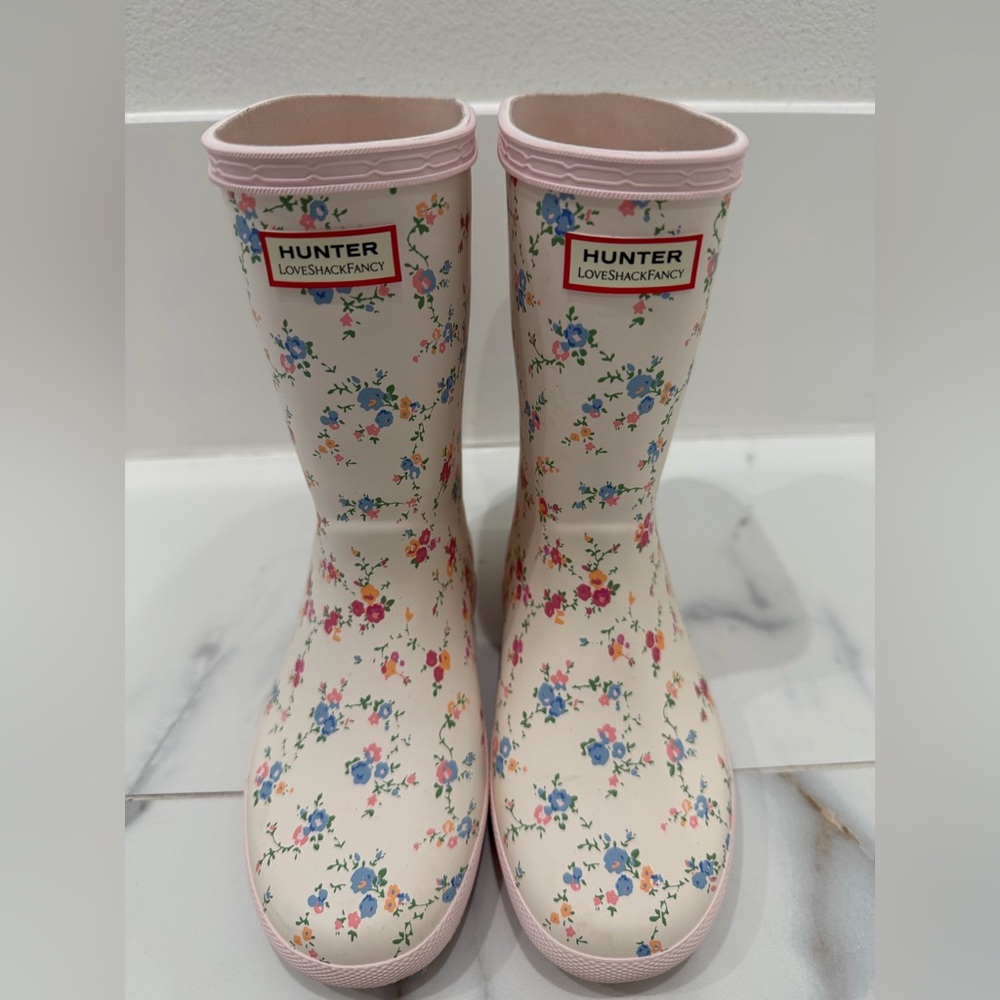 Hunter Kids Floral Rain Boots - Cream and Pink Love shack Fancy Collab